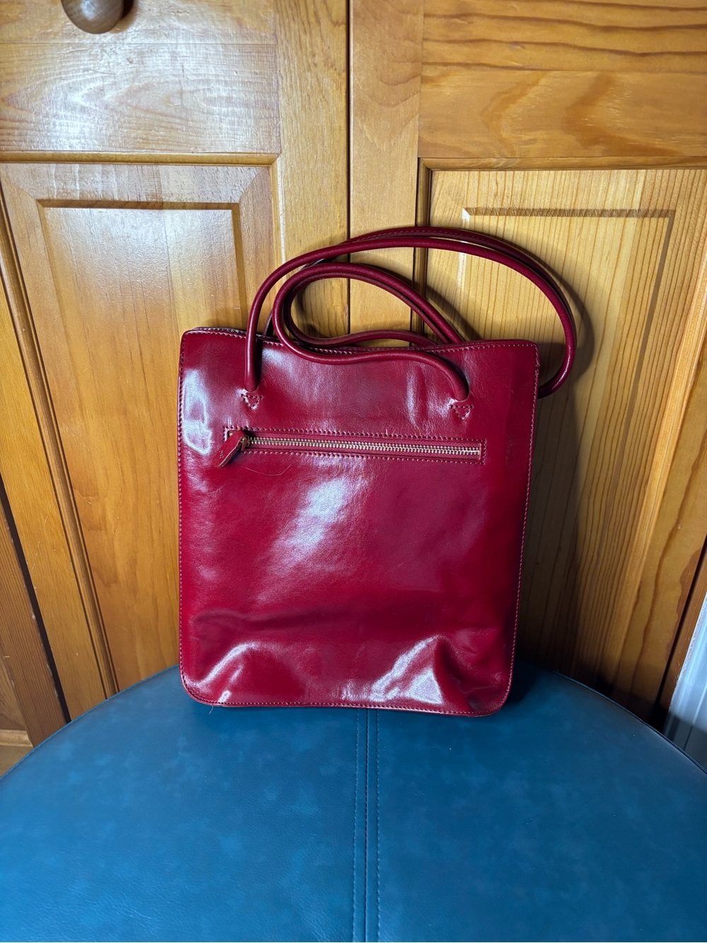 Monsac Deep Red Leather Tote Bag
